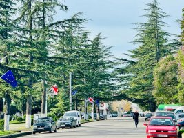 სამტრედიაში ევროკავშირის წევრობის კანდიდატის სტატუსის აღსანიშნად, საქართველოსა და ევროკავშირის დროშები გამოიფინა